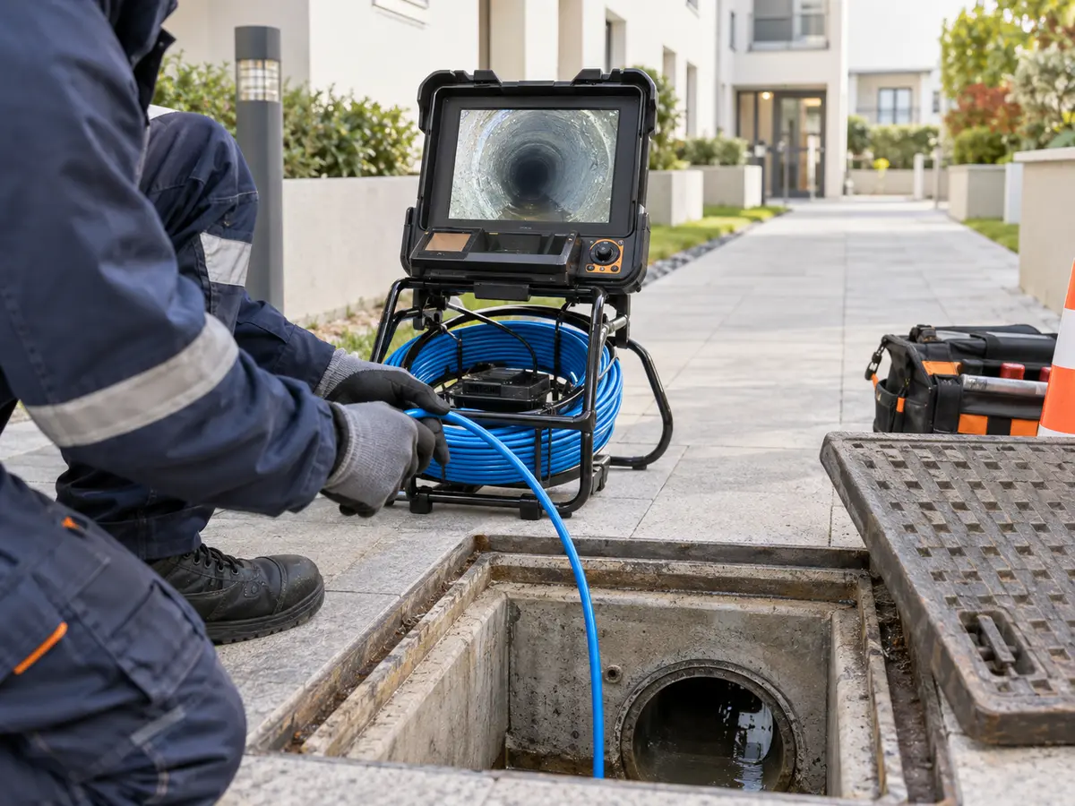 Inspection vidéo d’une canalisation par un technicien APF